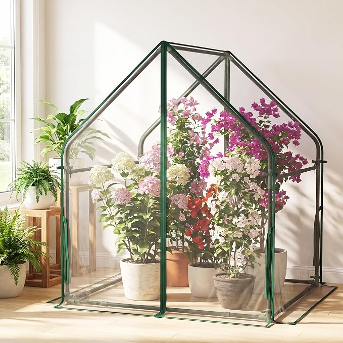 Giantex Mini Greenhouse, Outdoor Portable Green House with Sturdy Metal Frame, Ground Stakes & Wind Ropes, Clear Tent Small Greenhouse for Indoor Outdoor Plants (36"x36"x43")