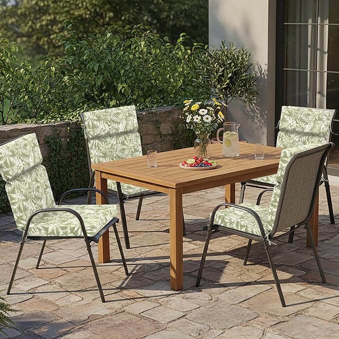 DYTXIII Outdoor High Back Chair Cushions Set of 2, 44"x22" Water Repellent Patio Seat Cushions with Elastic Sponge, All Weather Chair Pads for Rocking, Dining Chairs, Patio Furniture - Tropical Green