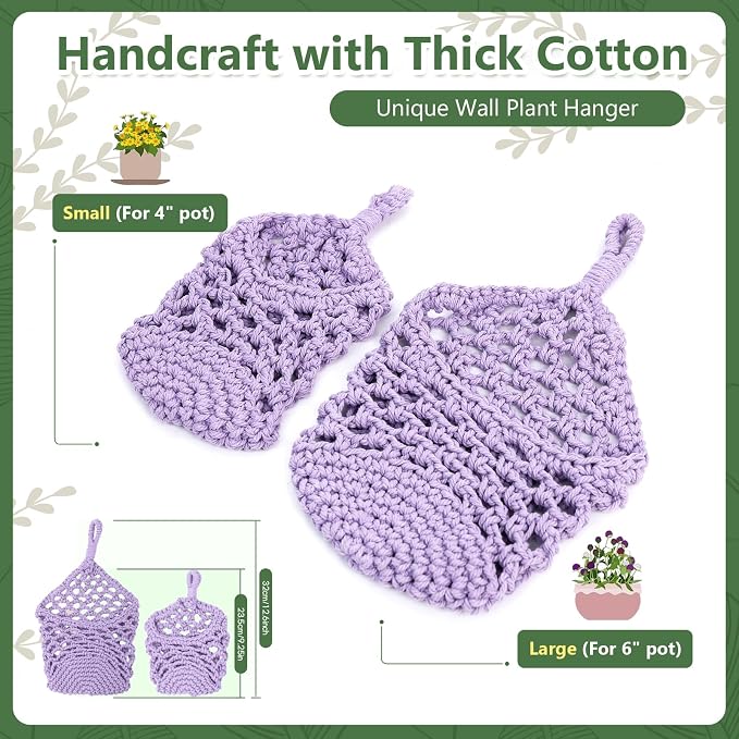 Macrame Wall Plant Hanger, Hanging Planter Basket Holder, Wall Planters for Indoor Plants, for Up to 6 Inch Pot (Purple, 6-Inch)