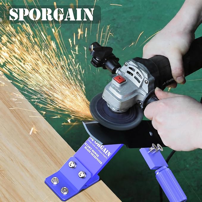 SporGain Lawn Mower Blade Sharpener & Blade Balancer, 15°-45° Adjustable Mower Blade Sharpener and High Precision Magnetic Balancer for Many Types of Mower Blade, Indigo