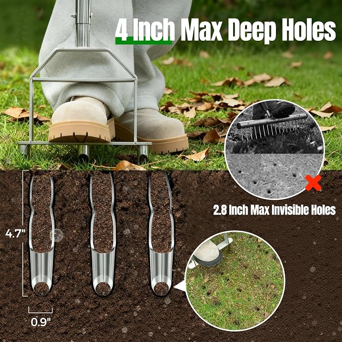 Manual Core Aerator Lawn Tool, Stainless Steel Lawn Aerator Tool | Semi-Assembled Grass Aerator Core Aeration Tool for Loosening Soil and Improving Lawn Health