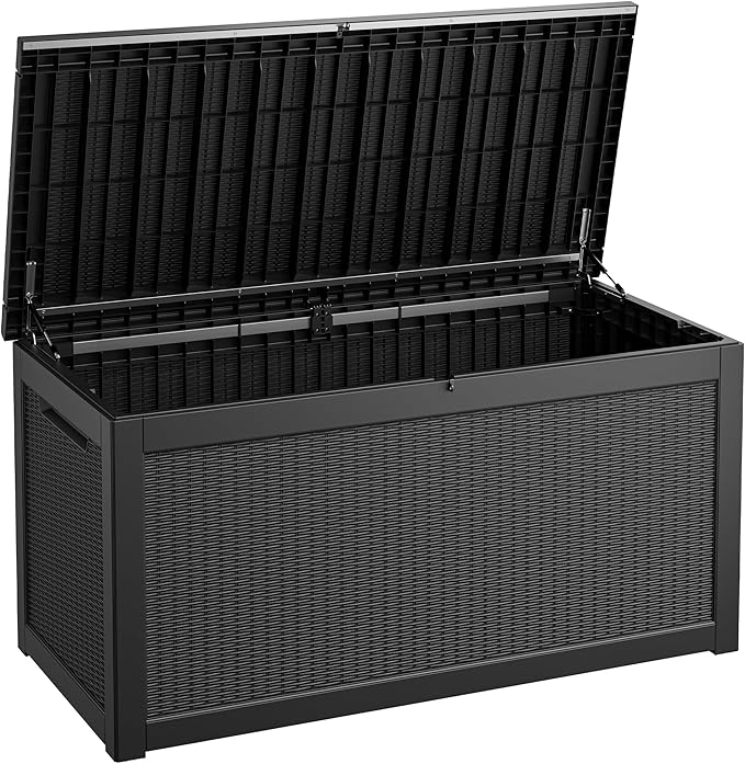 Fancyango 280 Gallon Outdoor Deck Box Waterproof, Large Storage Box for Patio, Resin Storage Bench Lockable for Garden Tools, Package Delivery,Black
