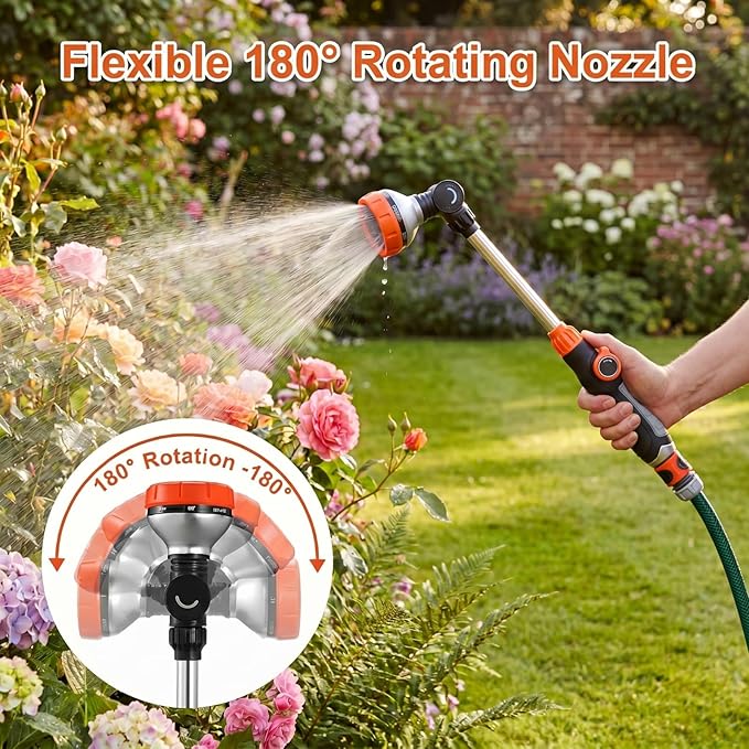 Saillong 2 Pack Garden Hose Wand, Adjustable Watering Wand with Textured Handle, 8 Spray Patterns Hose Sprayer for High Plants, Lawn, Car Washing and Irrigation