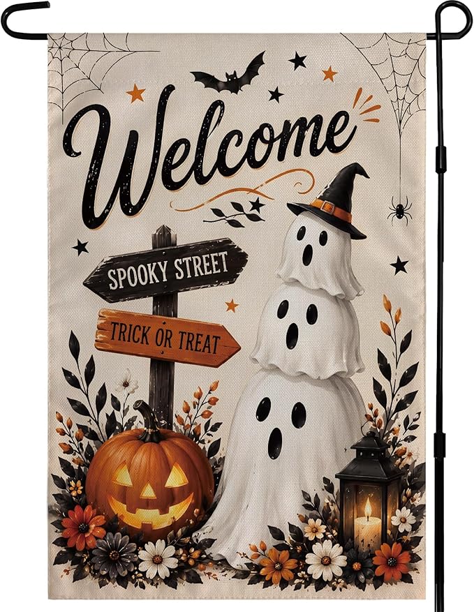 Halloween Party Decorations - Welcome Garden Flag | Halloween Decorations for Outdoor Indoor Outside - Trick or Treat Banner Decor for Garden Porch Patio Lawn Yard Party Favors Supplies
