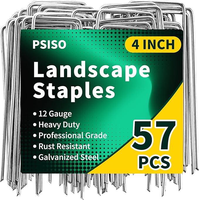 PSISO 57 Pack 4 Inch Galvanized U-Shaped Garden Stakes Landscape Staples, 12 Gauge Heavy Duty Tent Stakes Ground Yard Lawn Pins for Landscaping, Weed Barrier Fabric, Fencing, Outdoor Decor
