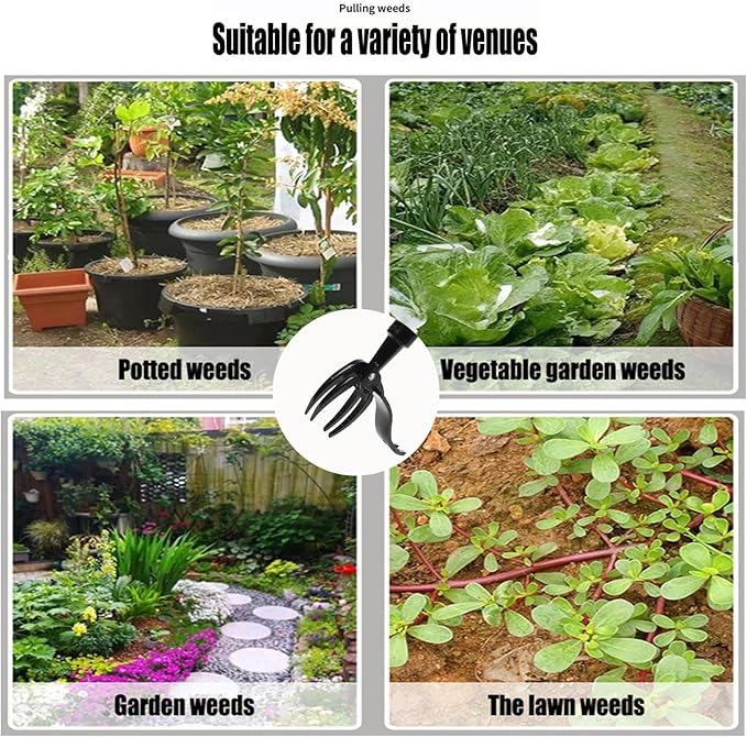 Stainless Steel Weed Puller Tool, 4 Claw Portable Weeding Tool, Gardening Hand Weeder Tools with Long Handle for Weed Pulling Digging Planting, Weed Remover for Garden Lawn Yard Patio