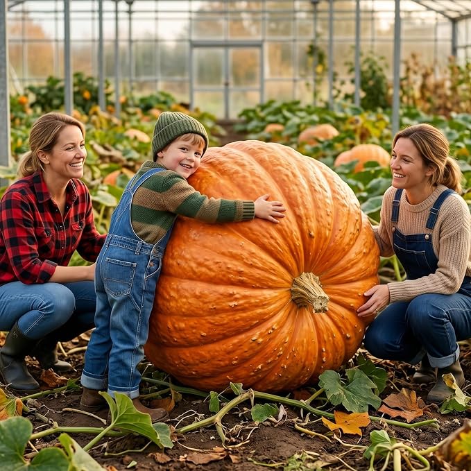 50+ Big Max Pumpkin Seeds for Planting - Giant Pumpkin Seeds, Large Carving Pumpkin Variety for Halloween Jack O Lantern, Fall Display & Garden Growing, Pack Includes QR Code Planting Guide