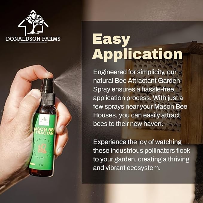 Donaldson Farms Mason Bee Attractant Spray – Made with Natural Lemongrass Oil to Lure Pollinating Bees, Easy to Use Garden Spray for Bee Houses, Nests, Flowering Plants & Fruit Trees – 2 oz