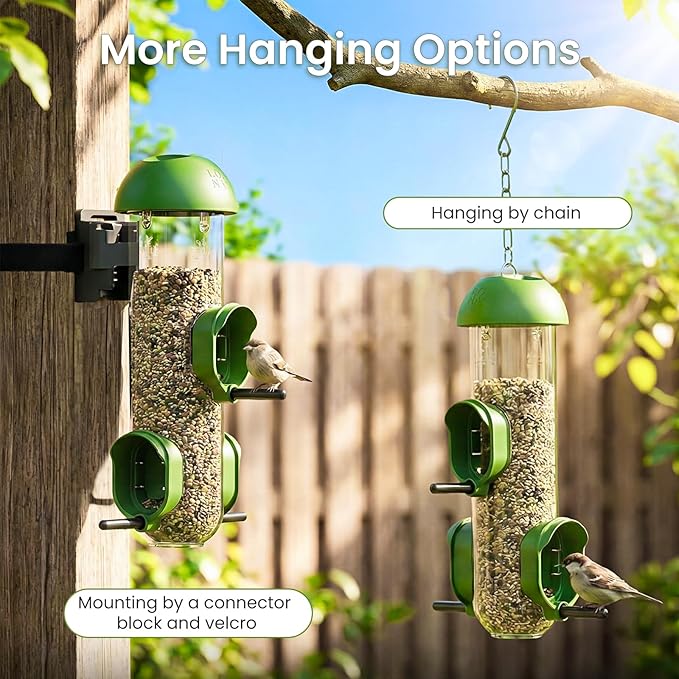 LONA Bird Feeders for Outdoors 2 Pack, Tube Bird Feeder Weatherproof with Multiple Hanging Methods, Wild Bird Feeding Silo for Outside, 3 Port