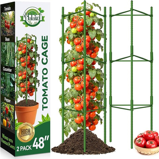 Halatool 2 Pack Tomato Cages for Garden, Up to 48in Adjustable Tomato Cage, Garden Stakes Tomatoe Trellis for Pots, Tomatoes Plant Support for Raised Garden Bed & Climbing Vegetables Flowers