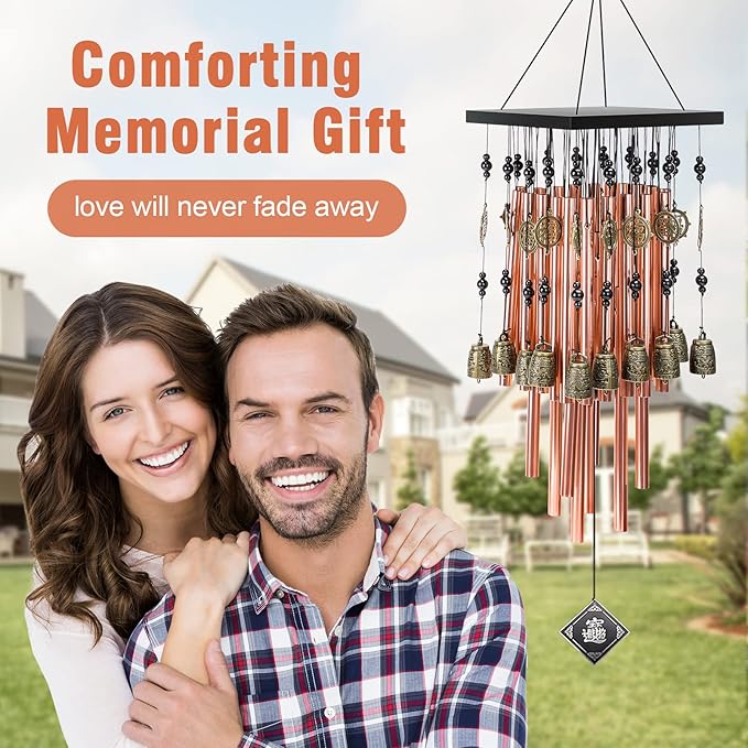 Wind Chimes for Outside, 30" Memorial Wind Chimes with 28 Pieces Tubes and 16 Copper Bell for Garden, Patio,Window Hanging Decoration, Bronze Memorial Sympathy Gifts for Mom