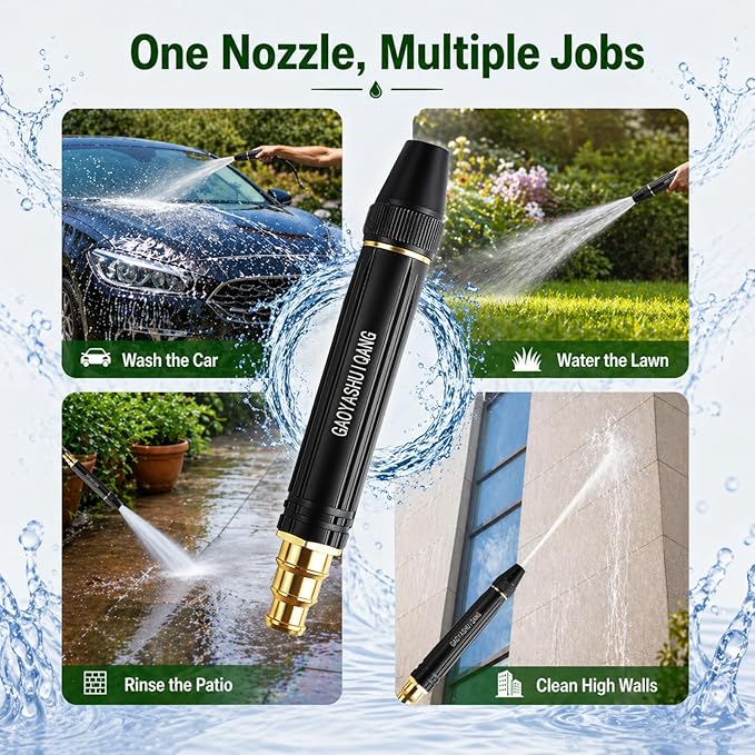 2026 New Jet Nozzle Power Washer for Garden Hose, Garden Hose Nozzle High Pressure Powerful Cleaning Spray Evenly, High Pressure Hose Nozzle (Pagoda Interface*2)