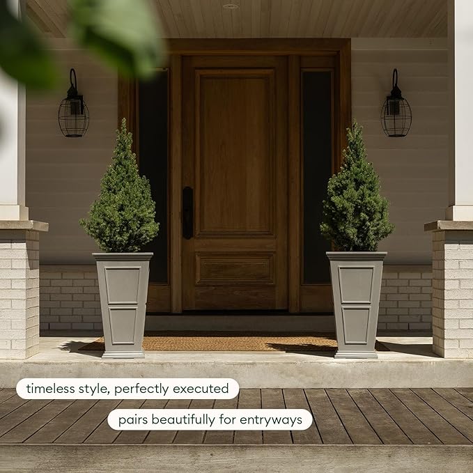 Veradek Brixton Series Tall Planter - Large Outdoor Planter for Front Porch/Patio | Crack-Resistant Plastic for All-Weather Use | Classic Estate Design for Tall Plants, Flowers, Trees