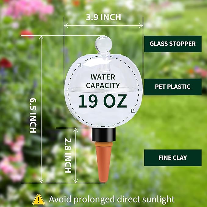 Soilagua 19 oz Extra Large Plant Self Watering Globes Top Fill, Plastic Water Bulbs, Slow Release Terracotta Self Watering Planter Insert, Plant Watering Devices System, Water Spikes Stakes, 2 Pack