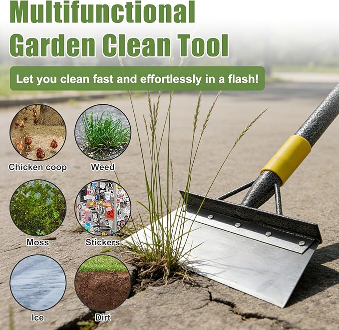 Floor Scraper Long Handle Heavy Duty, 60" Metal Ice Scraper for Driveway, Multifunctional Weed Scraper for Weed Cleaning Edging Trenching & Removing Snow Ice Dirty Moss