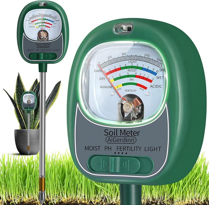 Soil Tester, Soil Moisture Meter/Soil pH Meter/Sun-Light/Fertility for Gardening, Large Dial Soil pH Tester Plant Water Meter for Indoor&Outdoor Garden,Farm Soil Test Kit-DeepGreen