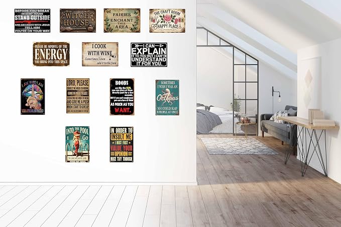 Whimsical Warning Metal Tin Signs 8x12 in Rustic Hanging Plaque for Home Restaurant Bar Cafe Decor Unique Wall Decoration Room Accent Door Sign with Humorous Message
