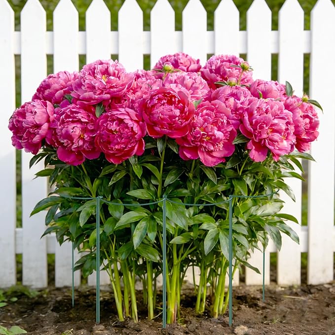 Unves 6 Pack Peony Cages and Supports, 10" W x 24" H Adjustable Tall Plant Peony Support Cages, Heavy Duty Half Round Peonies Ring Metal Plant Stakes for Outdoor Plants, Garden Vegetables & Flowers