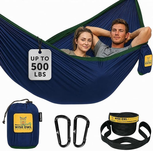 Wise Owl Outfitters Camping Hammock – up to 500lbs Portable Hammock with Tree Straps - Travel, Backpacking, Hiking, Outdoors Camping Gear - Single or Double