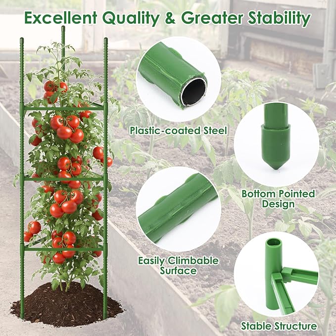 CEWOR Tomato Cage - 3 Pack Tomato Cages for Garden, Up to 51.2" Tall Tomato Trellis Garden Plant Stakes, Adjustable Vegetables Structures for Pots, Raised Garden Bed, Climbing Plants Outdoor
