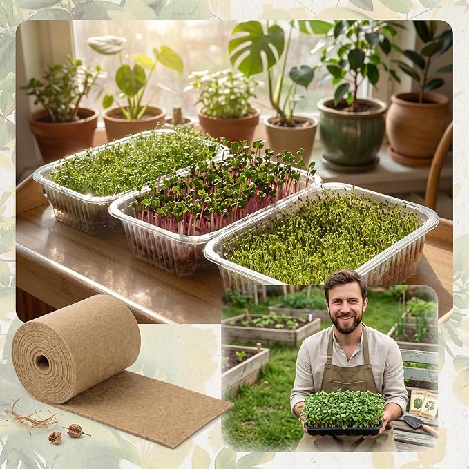 1Roll10" X 236"Microgreen Grow Mats,Natural Fiber Grow Mats,Hydroponic Growing Pads With Scissors and Tape Measure for Wheatgrass,Bean Sprouts,and Hydroponic Seed Growing Compatible with Growing Trays