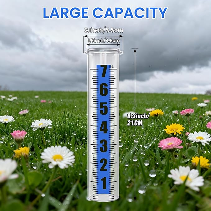 2P Plastic Rain Gauge Replacement Tube, 7" Capacity Rain Gauge Outdoor Freeze Proof with Accurate Rainfall Measurement and Crack Resistant for Home, Garden, Yard