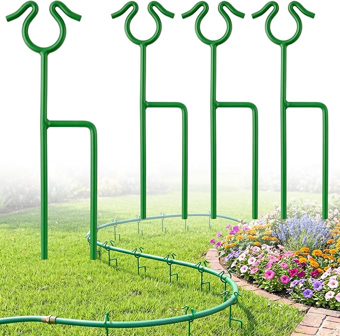 14 inch Garden Hose Guide Spike, Metal Hose Guides for Garden Heavy Duty Rustproof Coated Stake Keeps Water Hose Out of Flower Beds for Outside Lawn & Yard Plant Protection (Green - 4 Pack)