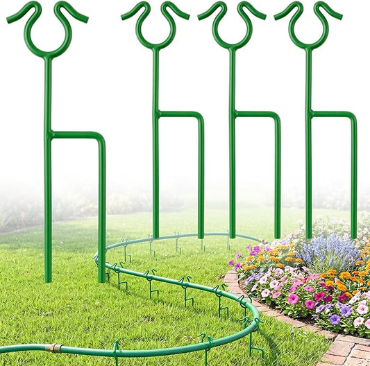 14 inch Garden Hose Guide Spike, Metal Hose Guides for Garden Heavy Duty Rustproof Coated Stake Keeps Water Hose Out of Flower Beds for Outside Lawn & Yard Plant Protection (Green - 4 Pack)
