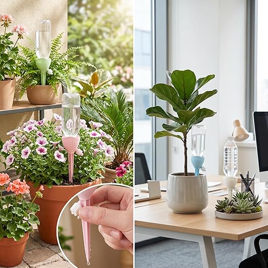 Self Watering Spikes for Plant - Automatic Plant Watering Spikes Devices with Adjustable Control Valve Switch for Indoor & Outdoor Potted Plants! (3 Each of Pink, Green 2 Each of Blue, White)