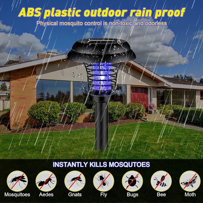 Qualirey 4 Pcs Solar Bug Zapper Waterproof Mosquito Killer Solar Light Power Repellent Lamp for Moth, Gnat, Fly, Small Flying Insect Indoor Outdoor Garden Patio, Purple & White (Plastic, Black)