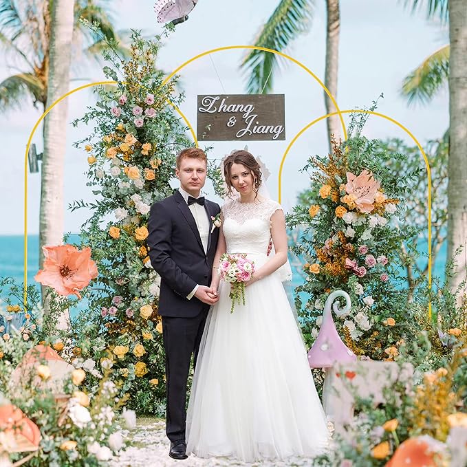 Wokceer Wedding Arch Backdrop Stand 8FT, 7.2FT, 6.6FT Set of 3 Gold Metal Arch Backdrop Stand for Wedding Ceremony Baby Shower Birthday Party Garden Floral Balloon Arch Decoration