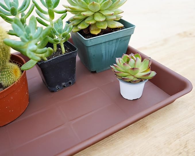 VUWEZ 2 Pack Rectangular Plant Saucer, Heavy Sturdy Seed Starting Nursery Trays for Indoors No Holes, Growing Starter Tray (17.5"x10.6", Chocolate)