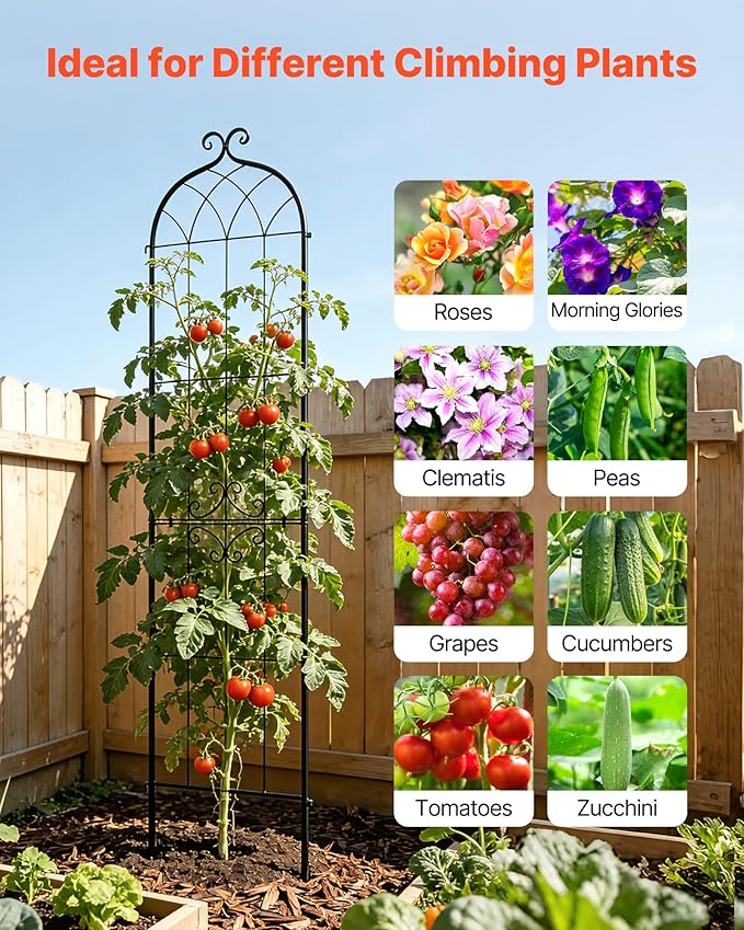 VEVOR 4 Packs Metal Garden Trellis for Climbing Plants Outdoor 87x21in, Rustproof Plant Tall Trellis for Rose Vine Flowers and Vegetables