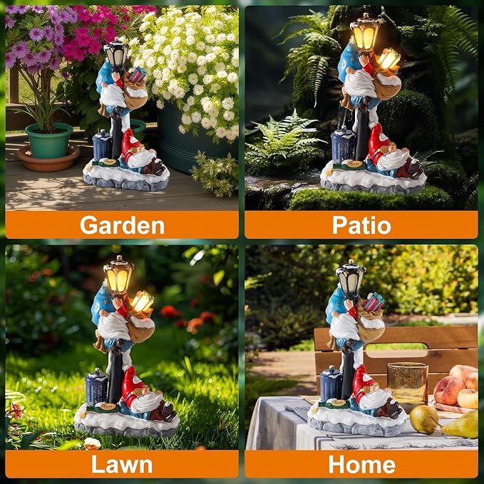 WINTS Solar Garden Gnome,10" Gnome Statue with Solar Lights Outdoor Decor for Patio,Lawn,Yard,Balcony,Funny Gnomes Best Gifts for Father's Day,Women,Housewarming,Birthday