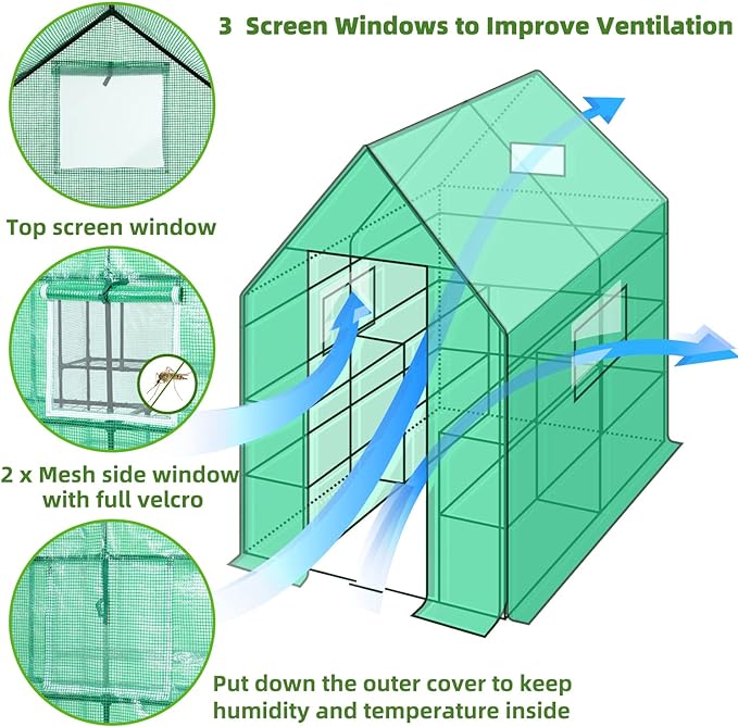 Greenhouse for Outdoors with Screen Windows, Ohuhu Upgraded 4 Tiers 11 Shelves Walk-in Greenhouses with Durable PE Cover, Outside Garden Plastic Green House with Ground Pegs & Ropes for Stability