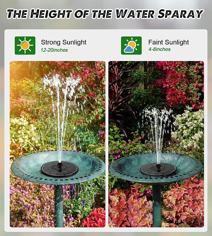 Yzert Solar Fountain Glass Panel with 2200 mah Battery, 3.5W Floating Solar Water Fountain with 4 Fixed Rods, Solar Pump for Bird Bath, Garden, Pond, Pool, Outdoor (Black Panel White Lights)