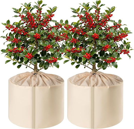 2 Pcs Plant Pot Covers for Winter, Insulated Potted Plant Covers Freeze Protection with Drawstring & Hook-and-Loop Closure, Flower Pot Protection Bag to Keep Outdoor Plant Warm, 25.6"x 27.5"