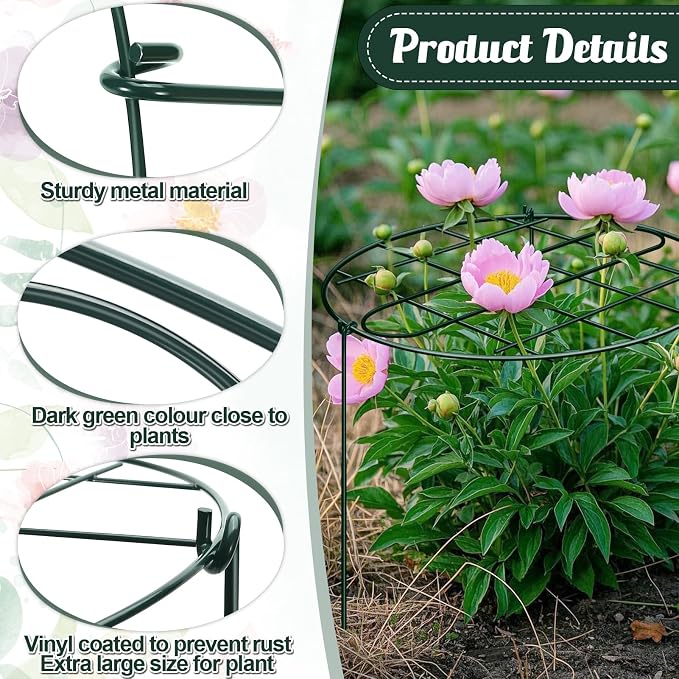 3 Pack 24 x 29.5 Inch Peony Cages and Supports Grow Through Plant Grid Support,Metal Plant Brace Support Peony Rings Hoops for Outdoor Plants Vegetables,Rose,Tomato,Orchids