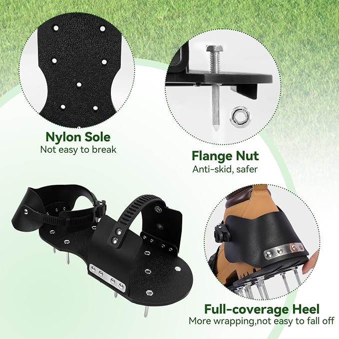 HFH Lawn Aerator Shoes – Easy On/Off, Secure Buckle & Wrench, Heavy Duty Nylon Sole, for Men Women