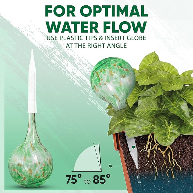 Plant Watering Globes Set of 6 – Small Glass Self Watering Bulbs for Indoor & Outdoor Plants – Multicolor Passive Watering Devices for Short-Term Soil Moisture Support