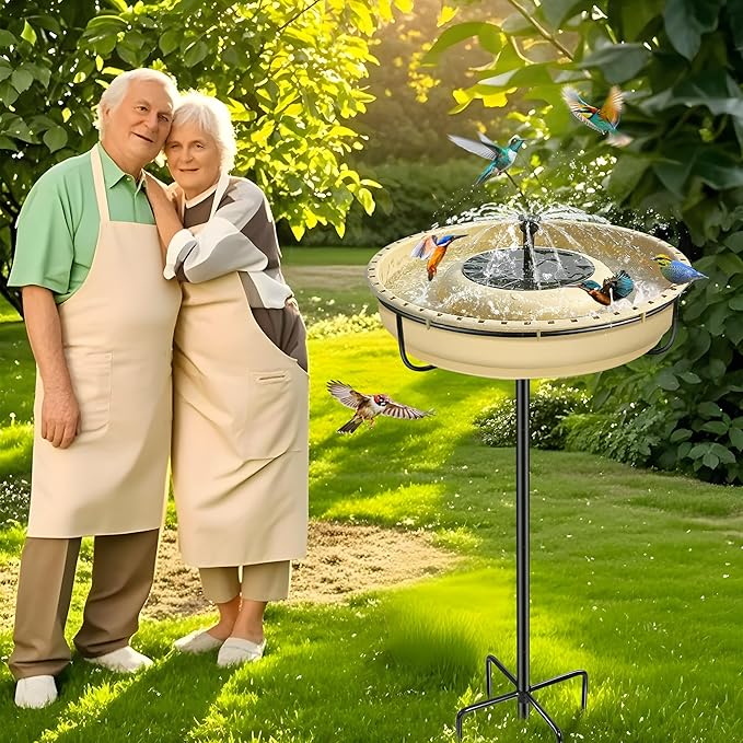 15.7 Extra Large Solar Powered Bird Bath with Fountain with 1.67 Gallon Capacity,5 Prong Stake Bird Bath for Outdoor,Hummingbird Drinking Bowl with Solar Fountain Pump Set,4 Water Patterns for Garden