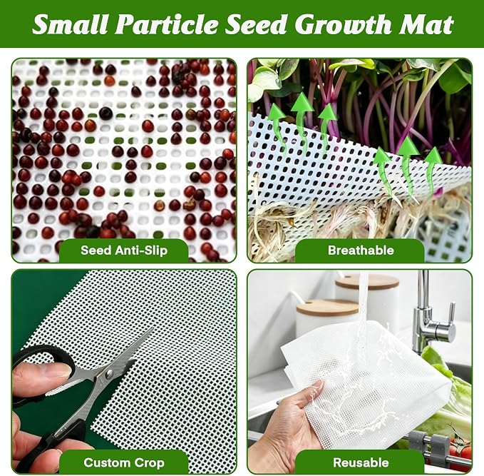 3 Pack Microgreens Growing Trays with Drain Holes, Acrylic Germination Trays with Silicone Mats and Spray Bottle, BPA Free Soil-Free Sprouting Kit for Indoor Outdoor Seed Sprouting, Wheatgrass & Beans