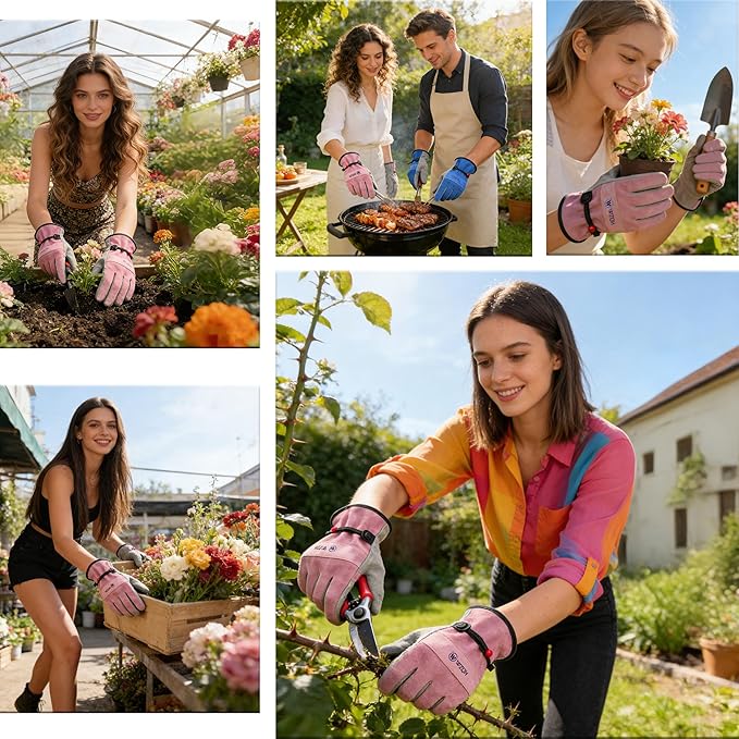 WZQH Leather Work Gloves for Men or Women. Small Glove for Gardening, Tig/Mig Welding, Construction, Chainsaw, Farm, Ranch, etc. Cowhide, Cotton Lined, Utility, Firm Grip, Durable. Pink-Grey S