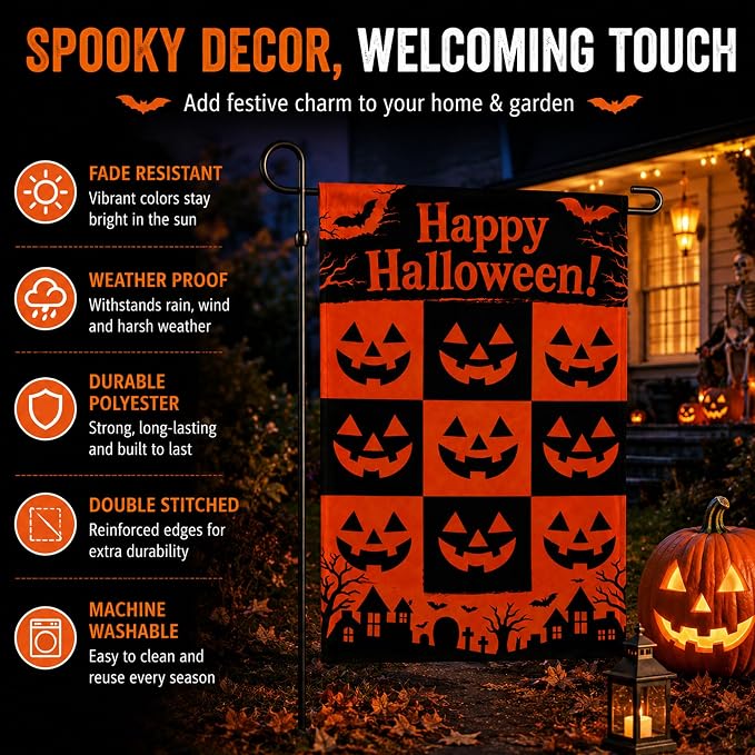 Halloween Decorations - Happy Halloween Garden Flag | Halloween Decor Double Sided Backdrop Banner | Halloween Party Favors Supplies Outdoor Outside Decor for Garden Yard Porch Patio Lawn