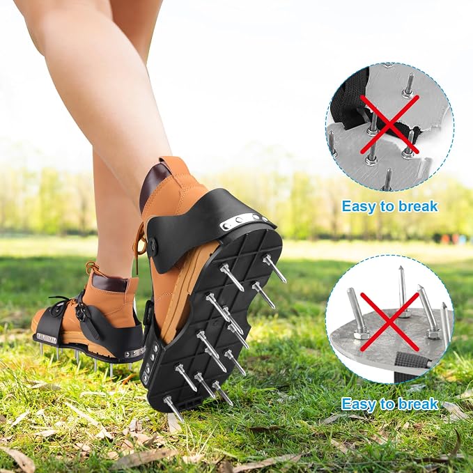 Lawn Aerator Shoes for Grass, Aerator Shoes with Adjustable Loop Strap, Grass Aerator Shoes with 26 Stainless Steel Nails, Aeration Shoes for Lawn Soil Aeration for Patios, Gardens (Light Black)