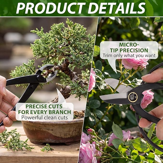 2 Pack Garden Scissors, Stainless Steel Bonsai Pruning Shears with Comfy Grip Handle, Multipurpose Trimming Shears for Bonsai, Herbs, Flowers, Home, Office (Floral Scissors Set)