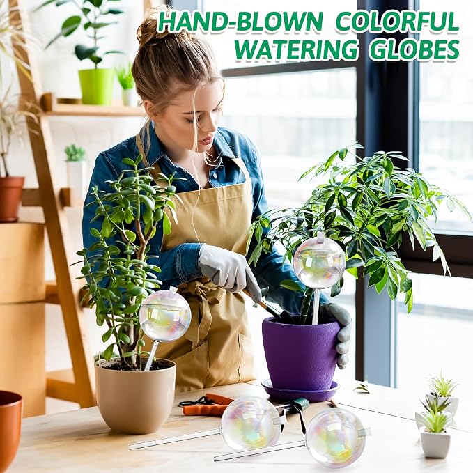 17 oz Up 2 Weeks Large Plant Watering Globes, Self Watering Planter Insert Iridescent Rainbow Self Watering Globes, Vacation Plant Watering Devices-Watering Bulbs for Indoor Outdoor (Large 4-Pack)