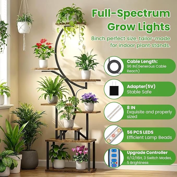 Wiaxulay 8 inches Grow Light Strip, 56 LEDs Full Spectrum Grow Lights for Indoor Plants, Under Cabinet Grow Lamp with Auto Timer 6/12/16 Hrs, 3 Lighting Mode, Ideal for Seedling, Plant Stand, 2 Bars