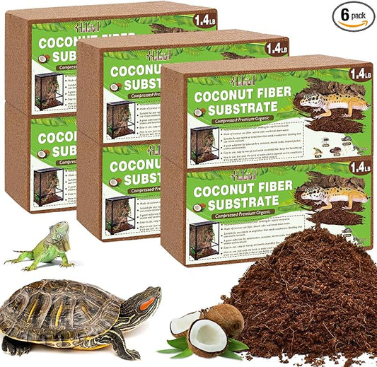 Halatool 6 Pack Coconut Fiber Tortoise Substrate, Organic Compressed Coco Fiber Bricks Reptile Bedding for Gecko Snake Lizard Hermit Crab Tarantula Worm Bin Frog