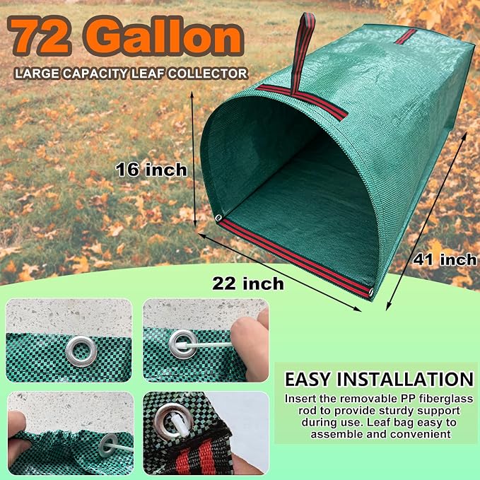72 Gallon Leaf Collector, Reusable Leaf Bag, Dustpan-Type Yard Garden Bag | Heavy Leaf Pick up Tool Collapsible Lawn and Leaf Bag, Garden Yard Waste Container for Leaves, Lawn Debris, Grass Clippings